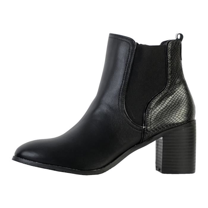 Bottines Femme - The Divine Factory - Fermeture Élastique/Zip - Confort Exceptionnel - Cuir Noir