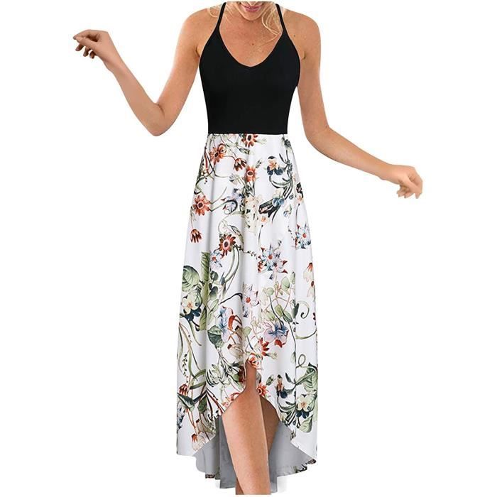 robe longue sans manches avec motif feuillage et style élégant