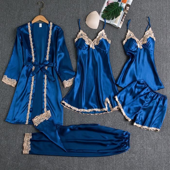 Ensemble Pyjama 3 Pièces avec Dentelle Élégante