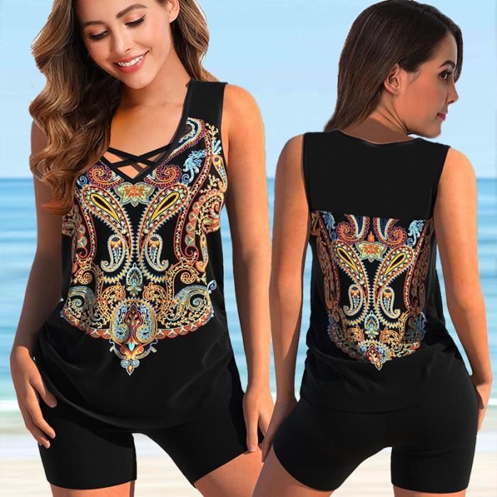 Bikini Maternité 2 Pièces - Shorty Taille Haute Femme Enceinte - Maillot De Bain Grossesse Léopard