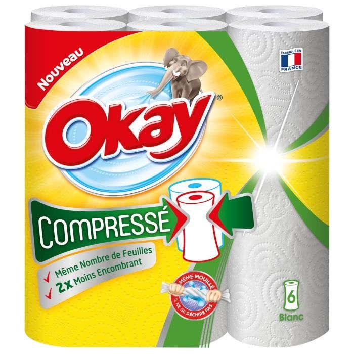 Le paquet de 6 rouleaux Okay Essuie-tout encore plus r/ésistant