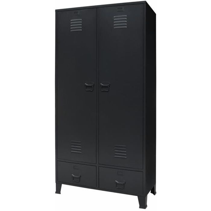 Garde Robe Armoire De Chambre Armoire Penderie Metal De Style Industriel 90 X 40 X 180 Cm Noir Achat Vente Armoire De Chambre Garde Robe Armoire De Chambre Soldes Sur Cdiscount