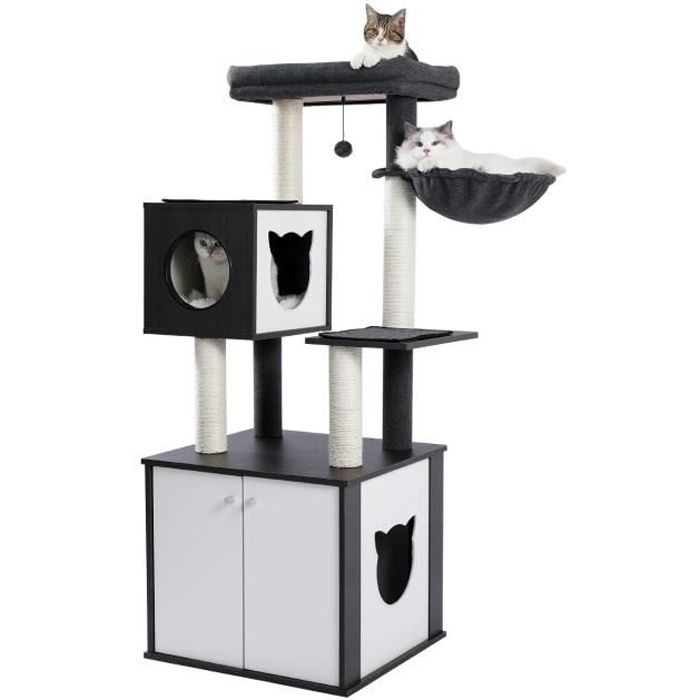 Meilleurs prix pour Arbre a Chat en Bois Luxe avec Litière Arbre à Chat avec Cabinet Toilette Noir 150cm