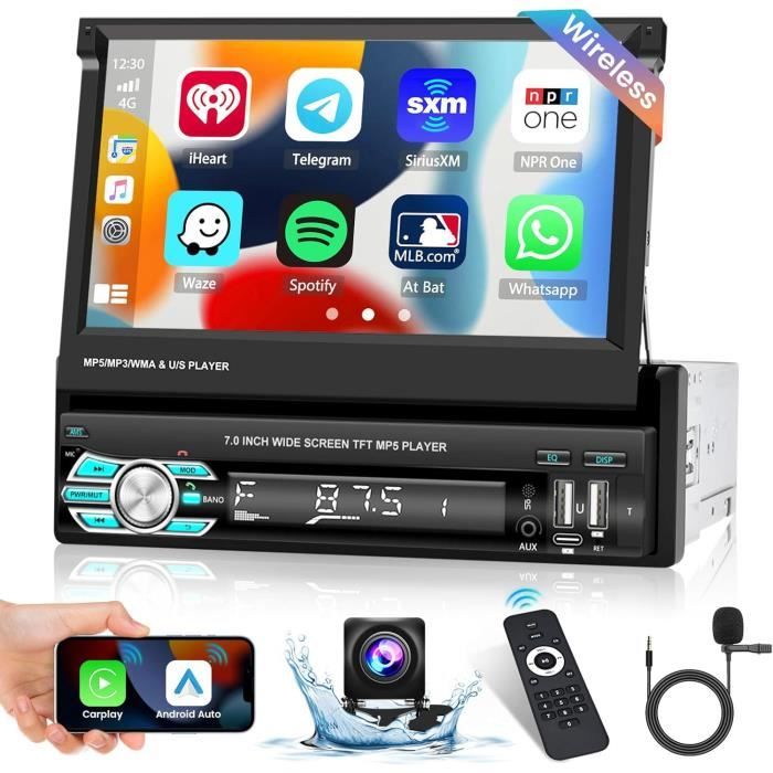 Autoradio 1 Din Avec CarPlay & Android Auto Sans Fil - Écran Tactile 6.86 Pouces, Bluetooth 5.2, Commande Au Volant