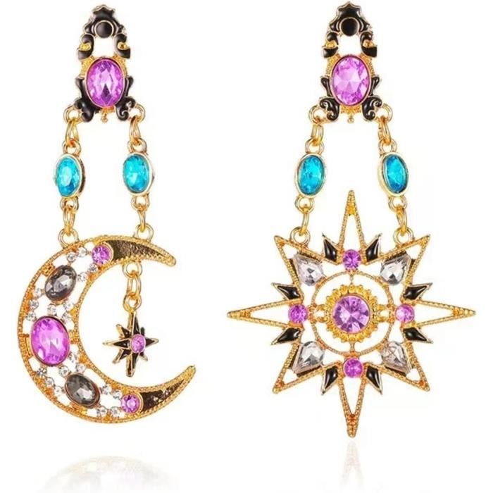Boucles D'oreilles Baroques Vintage Années 80 - Cabochons Verre - Fermoir Clip - Occasion