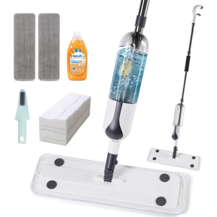 Balai Plat Maison Intelligente 2-en-1 Nettoyeur De Sol En Microfibre Humide Et Sec Avec Tête Rotative à 180° Pour Surfaces En Bois Carrelage Stratifié Verre Manche Extensible Acier Inoxydable Léger