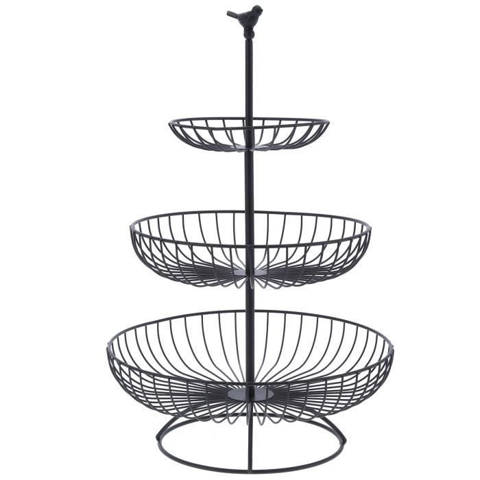 Corbeille à Fruits En Fil Métallique Cabilock - 26x26x9 Cm, Fer Et Bois, Rangement Déco Pour Cuisine Ou Bureau