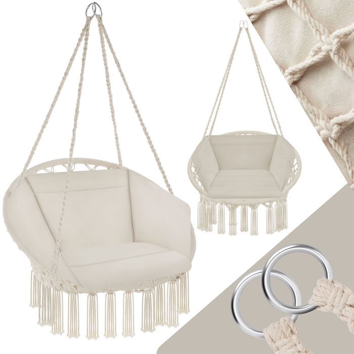 Hamac chaise suspendue balançoire beige portable jardin siège camping 2 oreiller 