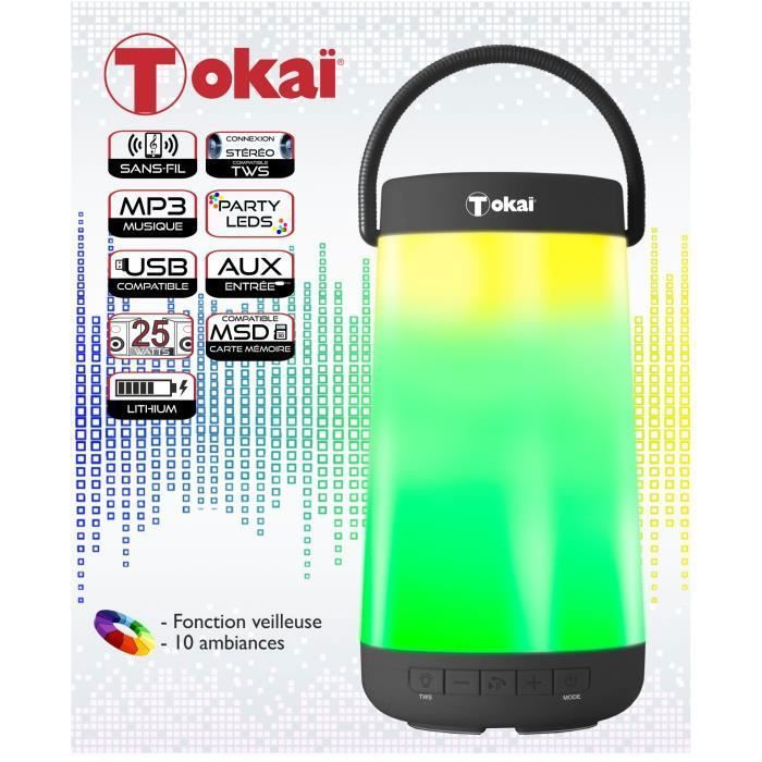 ENCEINTE LED 360° NOIRE AVEC RADIO FM - TOKAÏ