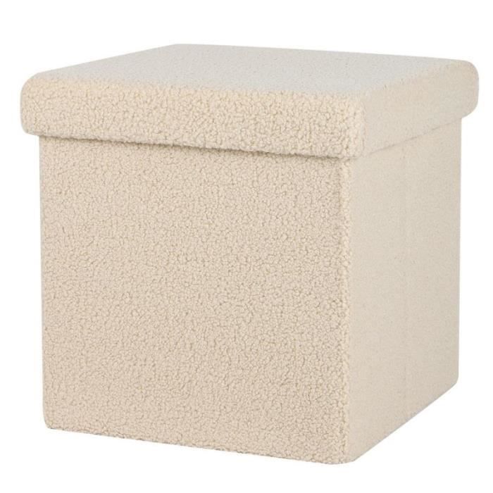 poufs et petits tabourets - pouf de rangement pliable aspect peluche "kube" - beige - 37,5 x 37,5 x h 37,5 cm