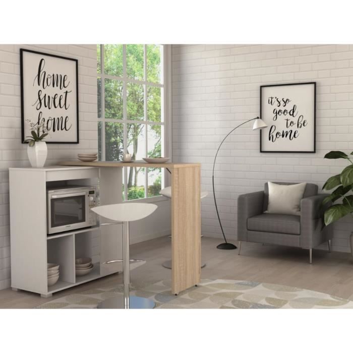 meuble de bar pivotant saturne - blanc & chêne