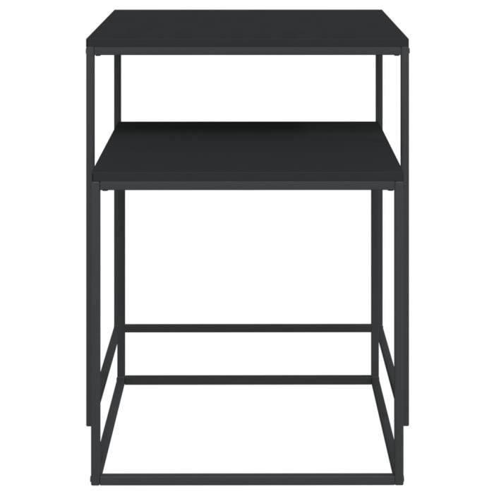 Ensemble 2 Tables Basses Gigognes Noir - Grande 40x40x48 Cm Et Petite 35x35x35 Cm En Bois D'Ingénierie Et Métal