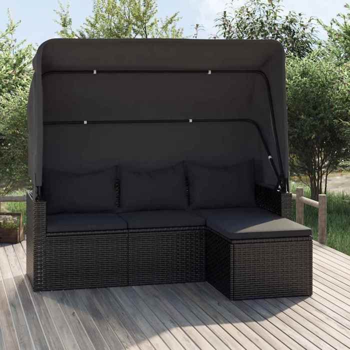 vidaXL Canapé de jardin 3 places avec toit et repose pieds 362334 - vue 2