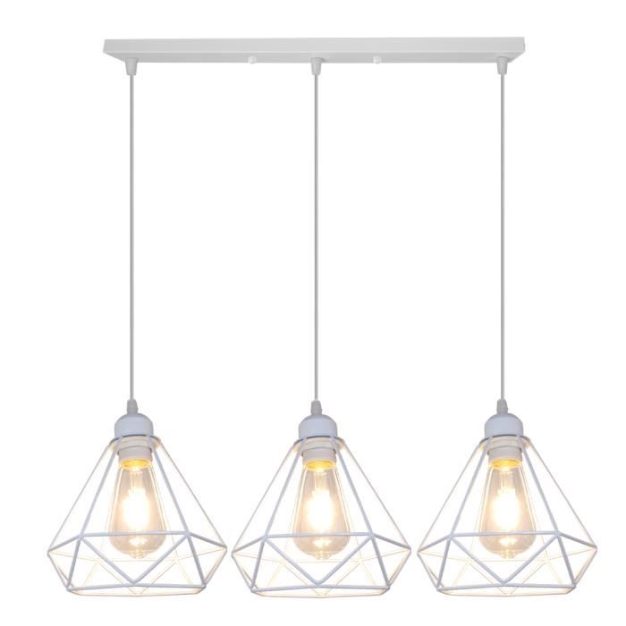 Suspension Luminaire Industrielle UNI - WOTTES - Cage Diamant 3 Lumières - Blanc