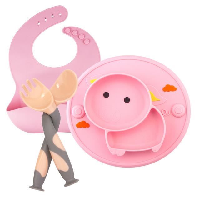 Assiette Bébé Bambou Avec Ventouse - Plateau Repas Sécurisé Anti-Renversement Dès 6 Mois (Pingouin Bleu)