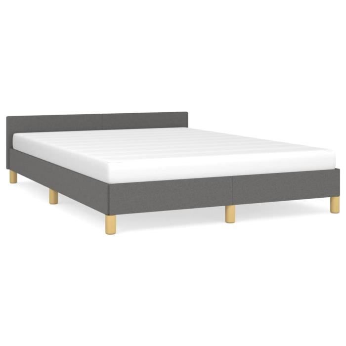 Cadre de lit - ZERODIS - 140x190 cm - Tissu gris foncé - Design contemporain - 2 places