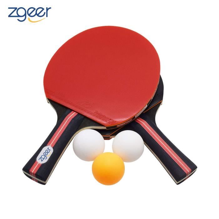 Pack 2 raquettes ping-pong face lisse et picots avec 3 balles