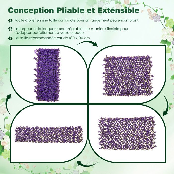COSTWAY Haie Artificielle Brise-Vue Décoration Extensible, Panneau pour ...
