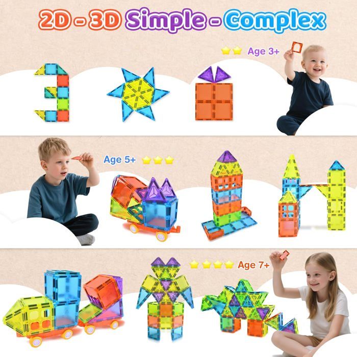 NorthBeland Blocs Magnétiques 43 Pièces – Construction 3D Sur Face Diamant – Compatibles Grandes Marques – Cadeau Enfant 3-7 Ans