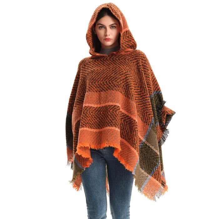 Laine Poncho Capuche Fourrure Femme Capuche Poncho Femme Chaud