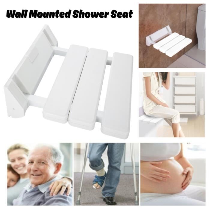 Siège De Douche Mural Pliable Blanc - Tabouret Antidérapant 150 Kg - Chaise Salle De Bain Pour Personnes Âgées, Handicapées, Femmes Enceintes
