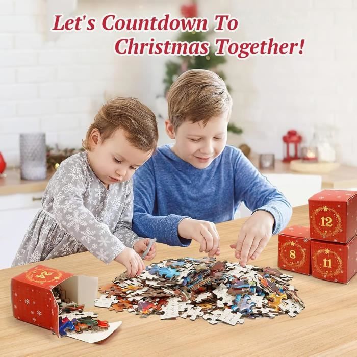 Puzzle Calendrier de l'Avent 2024 – Cheminée festive – Puzzle de 1008 pièces – Calendrier de l'Avent de 24 jours pour adultes et enfants – Compte à rebours jusqu'à Noël