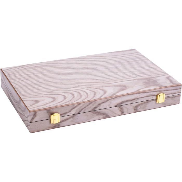 Engelhart Backgammon Bois 18 Pouces – Valise Luxe En Bois De Ronce Et Noyer – Plateau 52x45,5 Cm – Pions Brun/Blanc, Dés, Gobelets Inclus