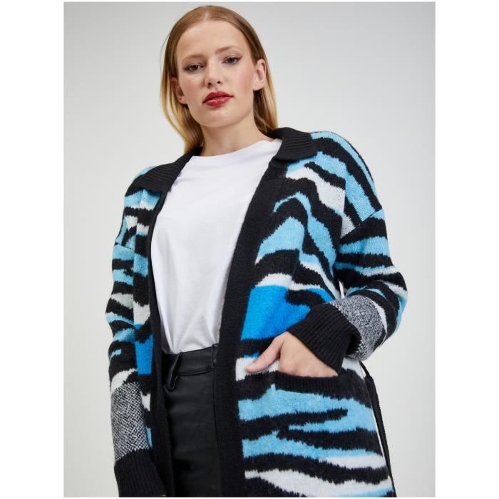 Cardigan femme bleu et noir motifs ORSAY Bleu M
