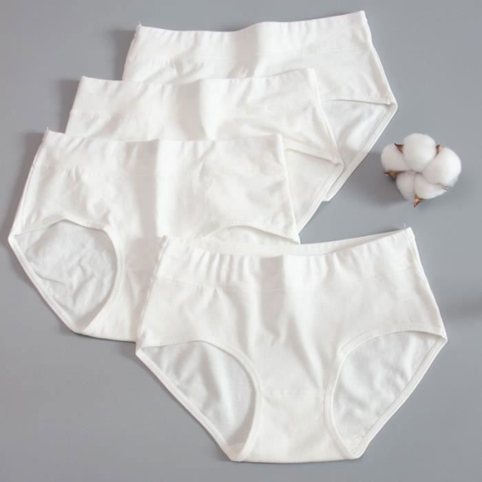 Lot de Blanc Culottes Femmes Coton Taille Haute Sous-vêtements