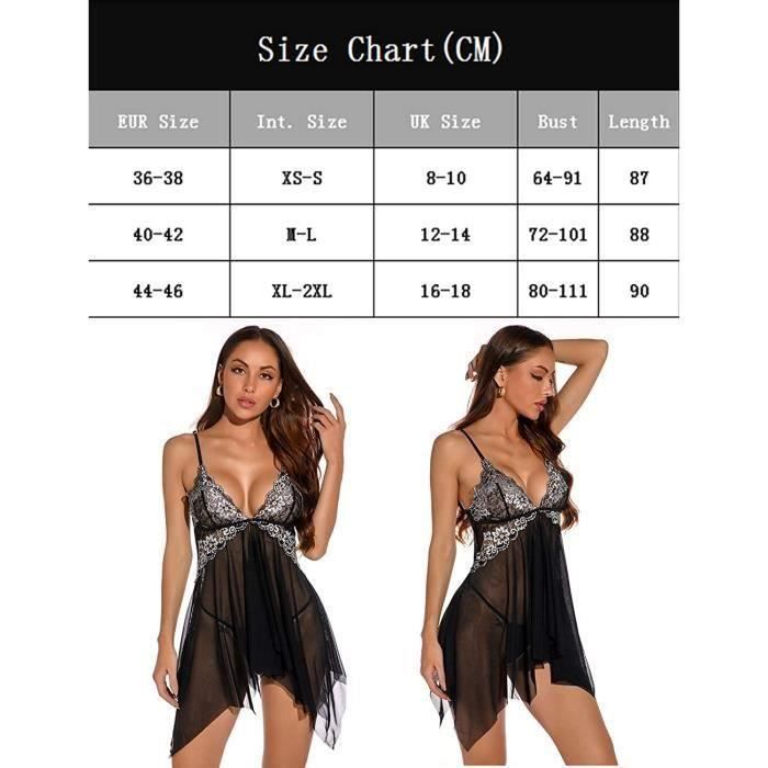 Femme Nuisette XS S Lingerie Robe en Dentelle Floral Vetement de Nuit Pyjamas avec Bretelle Transparente et Respirante Noir noir Noir Cdiscount Pret a Porter
