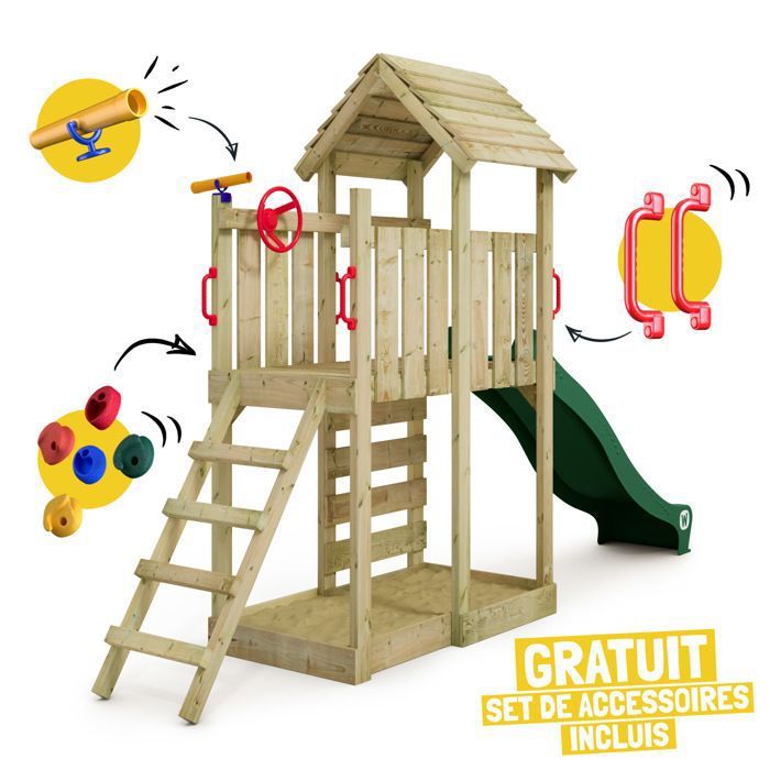 WICKEY Aire de jeux Smart Ocean en bois avec toboggan rouge, extension escalade et structure aventure | Leroy Merlin WICKEY Aire de jeux Smart Ocean en bois avec toboggan rouge, extension escalade et structure aventure | Leroy Merlin