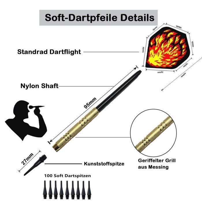 Set De Fléchettes électroniques Nizirioo - Pointe Souple Plastique, 21g, Aluminium, 156 Mm - Lot Complet Avec 3 Fléchettes + Accessoires