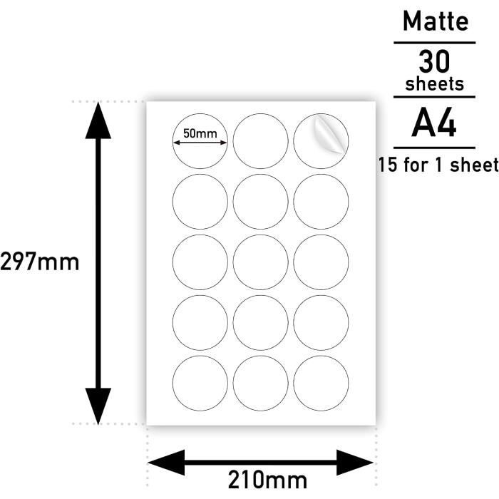 100 Feuille A4 Etiquettes Adhésives Autocollantes 50mm papier
