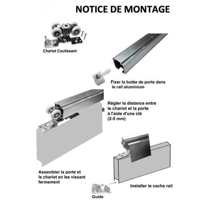 Rail porte coulissante avec cache et accessoires 2M en Aluminium ...
