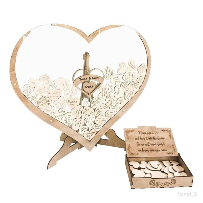Cadre De Signature De Mariage Fête+110pcs Coeurs En Bois+1pc