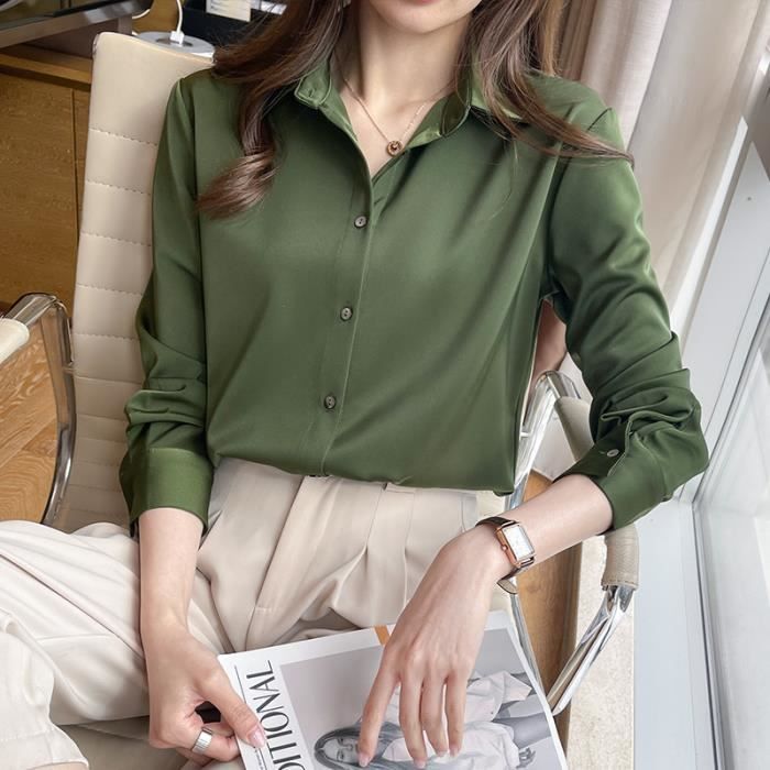 Chemise Chemisier a manches longues pour Femme Blouse en mousseline De soie vert blanc E678 2022 WHITE D6268 Blanc Cdiscount Pret a Porter