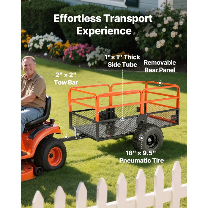 Remorque à Benne Basculante VEVOR 283L - Capacité 226kg, Pour Tracteur, Tondeuse, VTT