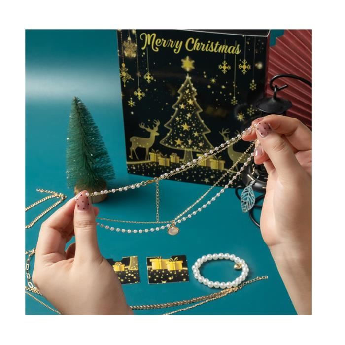 Calendrier De L'Avent Bijoux Noël 2024 – Coffret Surprise 24 Jours Avec Bracelets, Colliers, Boucles D'Oreilles Et Bague – Cadeau Idéal Pour Femmes Et Filles – Compte à Rebours Festif