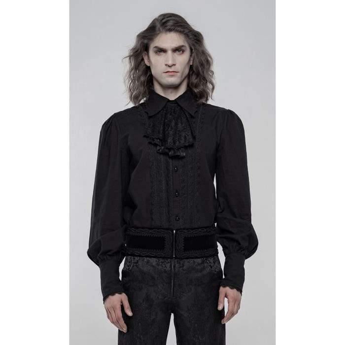 Chemise noire homme a jabot manches bouffantes et broderie gothique elegant Punk Rave Noir Cdiscount Pret a Porter