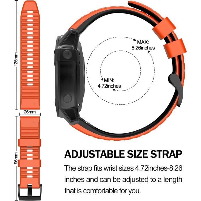 Bracelet Silicone 26mm MYSNBKN Pour Garmin Fenix 7X/6X/5X/3 – Respirant, Léger, Multicolore, Avec Kit De Montage