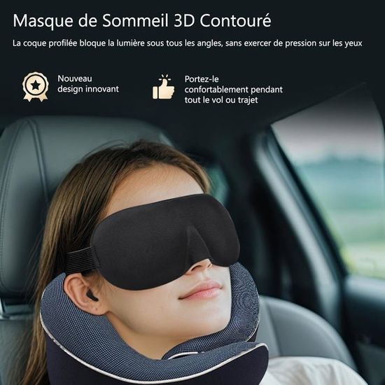 Coussin De Voyage 100% Mousse Mémoire De Forme – Oreiller Cou Avion/Train Avec Masque 3D, Sac Maille, Gris – Confort Ultime