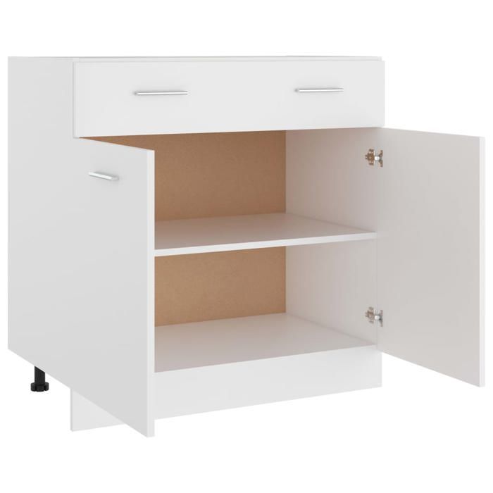 Meuble Bas De Cuisine Blanc 60x46x81,5 Cm - 2 Portes, 2 étagères, En Bois D'ingénierie, Rangement Pratique - 12