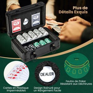 VEVOR Mallette Poker 300 Jetons Argile Et ABS 14 G – Texas Hold'em Avec 2 Jeux De Cartes, Boutons Croupier Et Blind – Casino à Domicile