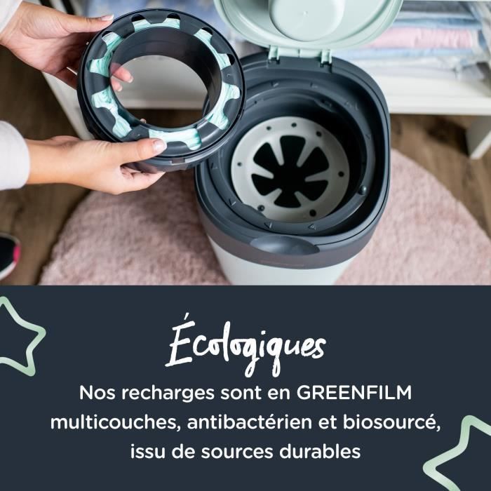 Tommee Tippee Poubelle à couches Twist & Click Sangenic XL, 4 recharges  Greenfilm antibactériel blanc