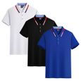 Lot de 3 Polo Homme Ete Manches Courtes T-Shirt Elegant Couleur Unie Top Respirant Tissu Confortable - Blanc/noir/bleu fonce-0