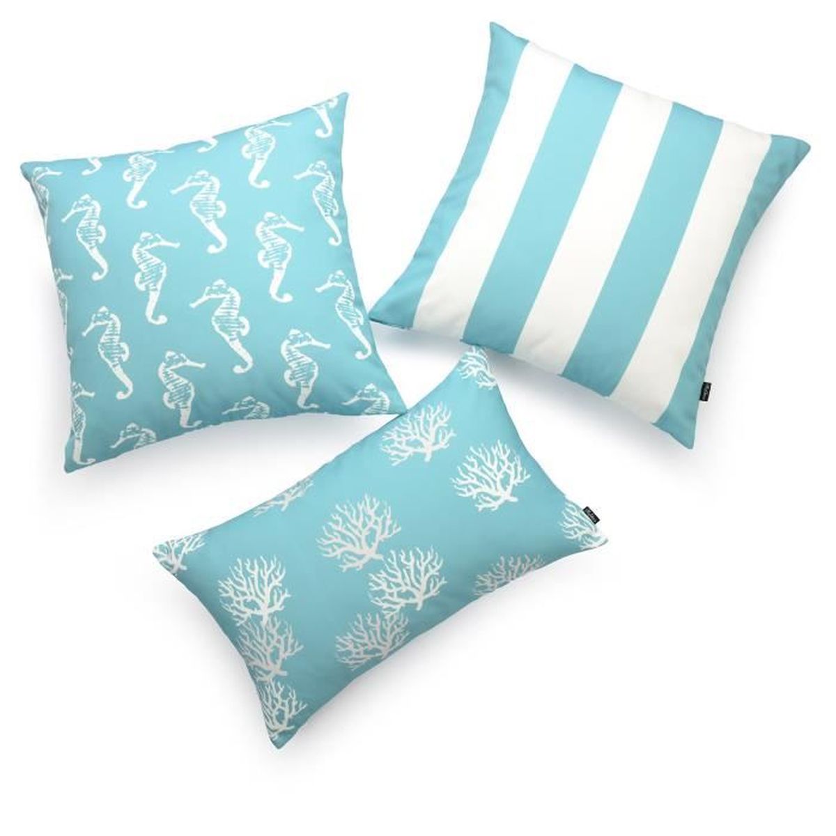 Hofdeco Lot De 3 Housse De Coussin Decoratif Aqua Turquoise Cotier Nautique Hippocampe Corail Raye Turquoise Canvas 45x45cm 30x50cm Achat Vente Housse De Coussin Bientot Le Black Friday Cdiscount