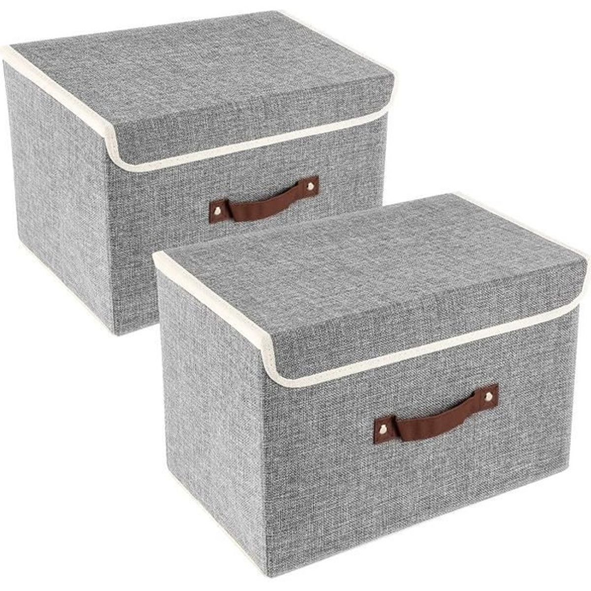 Boite De Rangement Tissu Avec Couvercle HiO 2 Pack Boîtes de Rangement Tissu avec Couvercle et Poignée, Caisse de  Rangement Pliable Gris - Cdiscount Maison