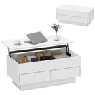 Table basse relevable - HOMCOM - compartiment caché et 2 tiroirs - panneau de particules - 100 x 50 x 44 cm - blanc