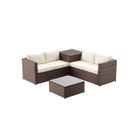 CONCEPT USINE Silang marron/blanc : salon de jardin en résine tressée 4 personnes avec coffre intégré