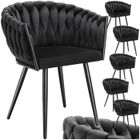 Chaises - TECTAKE - Lot de 6 fauteuils de salle à manger ASTANO en velours design noué avec pieds fin en acier - Noir